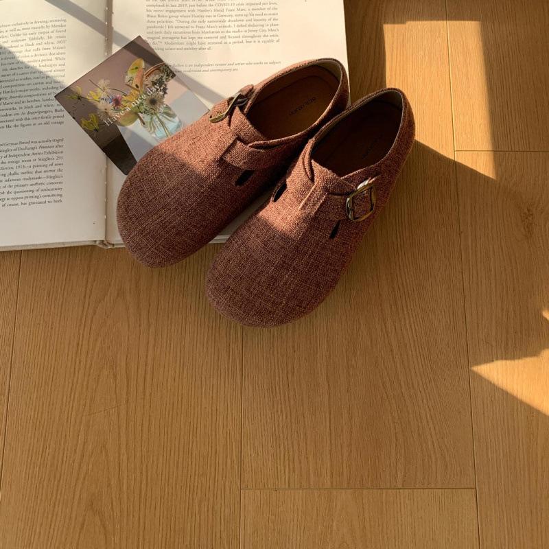 

2025 осень и зима новая ретро ленивая обувь Бокен на одном педале, увеличение высоты платформы, уродливо-милые одинарные туфли, лоферы, женская обувь 39 коричневый