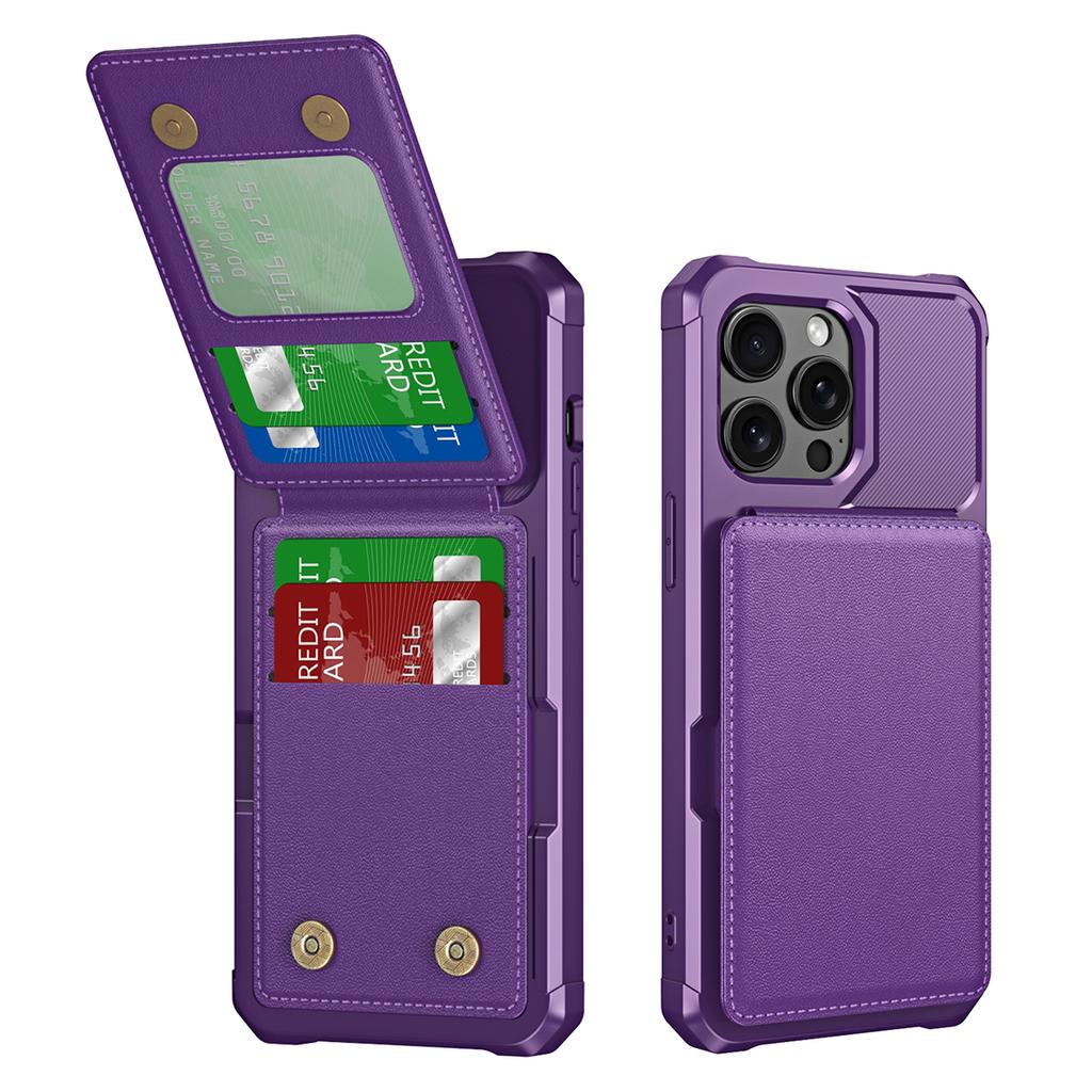 ZM11 For iPhone 13 Pro Max Case Vertical Card Slots PU Leather Coated TPU Kickstand Phone Cover