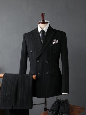 Men's Double-Breasted Striped Suit for Casual, Business, or Formal Wedding Events