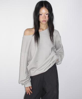 Sailpeulei One Shoulder Eyelet Sweatshirts / Gray