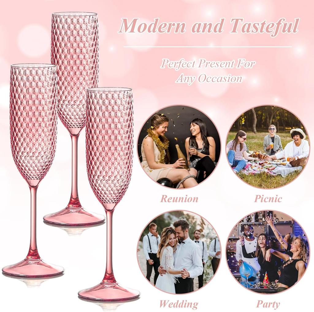 Unbreakable Plastic Champagne Flutes 5.5 OZ Pink Wedding Toasting Glasses for Party