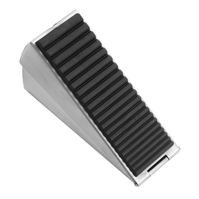 304 Stainless Steel Raised Anti-Slip Rubber Door Stopper with Nail-Free Floor Mount and Anti-Collision Spring