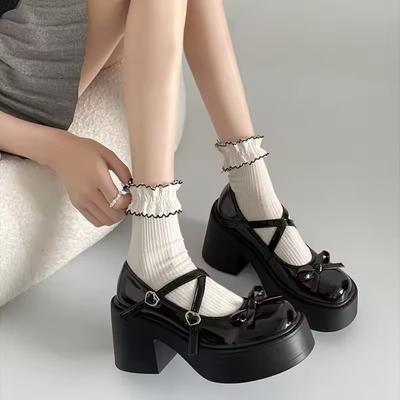 Damskie Wiosenne Czółenka z Okrągłym Noskiem na Grubym Obcasie Buty Mary Jane Buty na Platformie dla Kobiet Sukienka Studentki Damskie Buty na Obcasie Lolita