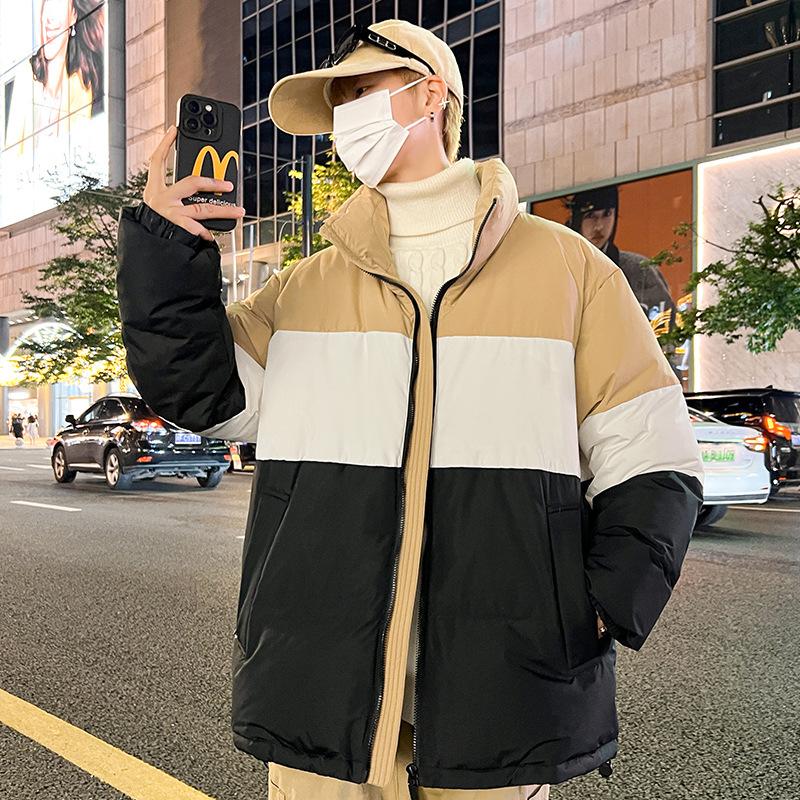 

Men s winter white down jacket, men s thick purple lapel coat, cold-resistant, patchwork, versatile, youth Hong Kong-style down jacket 3XL