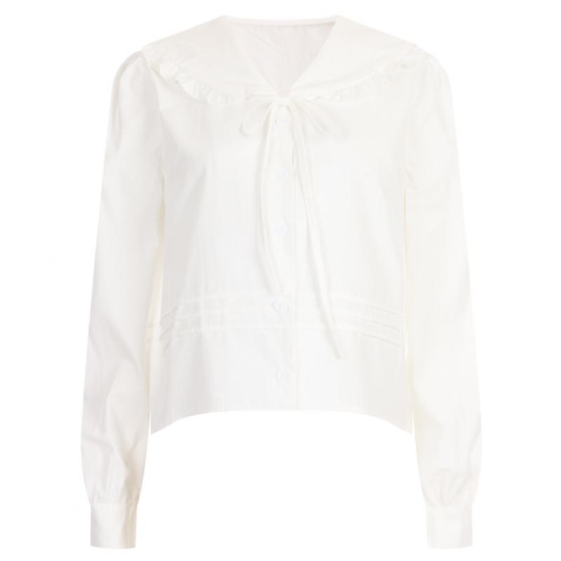 Shop   Women Frill Peter Pan Collar Ribbon Lovely Blouse Cream Som Wbl 20336