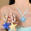 High-end Blue Starfish Collarbone Chain Contrast Color Exquisite Neck Pendant  Summer