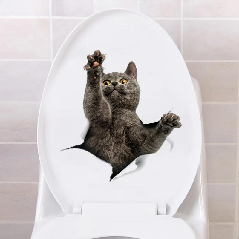 3D Cartoon Hole Cat Toilet Sticker Bathroom Lovely Animal Beautification Decoration Toilet Lid Waterproof Self-Adhesive Sticker