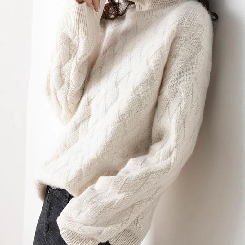 Women Casual Chic Loose Cashmere Sweater Autumn Winter Oversize Thick Long Sleeve Turtleneck Warm Knit Pullovers