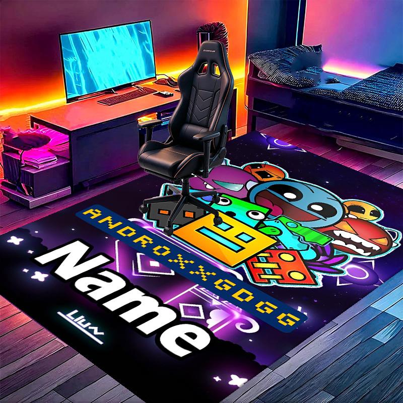 Custom Name Personalized Geometry Dash Print Carpet, Versatile Home Decor Rug, for Playroom, Apartment, Balcony, Entryway, Hallway Gift