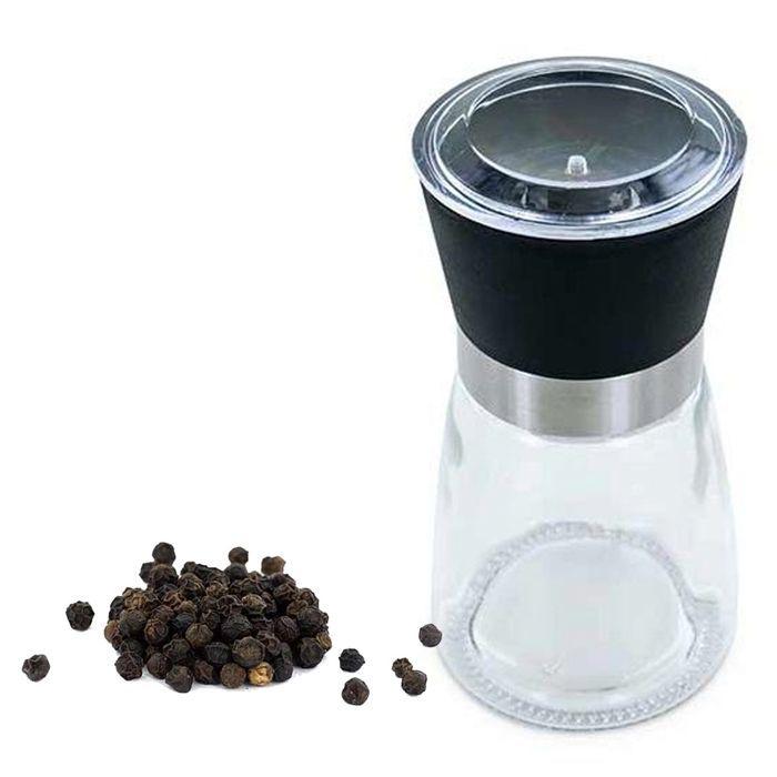Moulin à épices en verre et céramique + poivre noir bio
