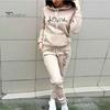 Women Tracksuit 2Pcs/Set Long Sleeve Drawstring Pockets Elastic Waist Mid-rise Casual Autumn Winter Heartbeat Print Hooded Sweatshirt Pants Set Sport