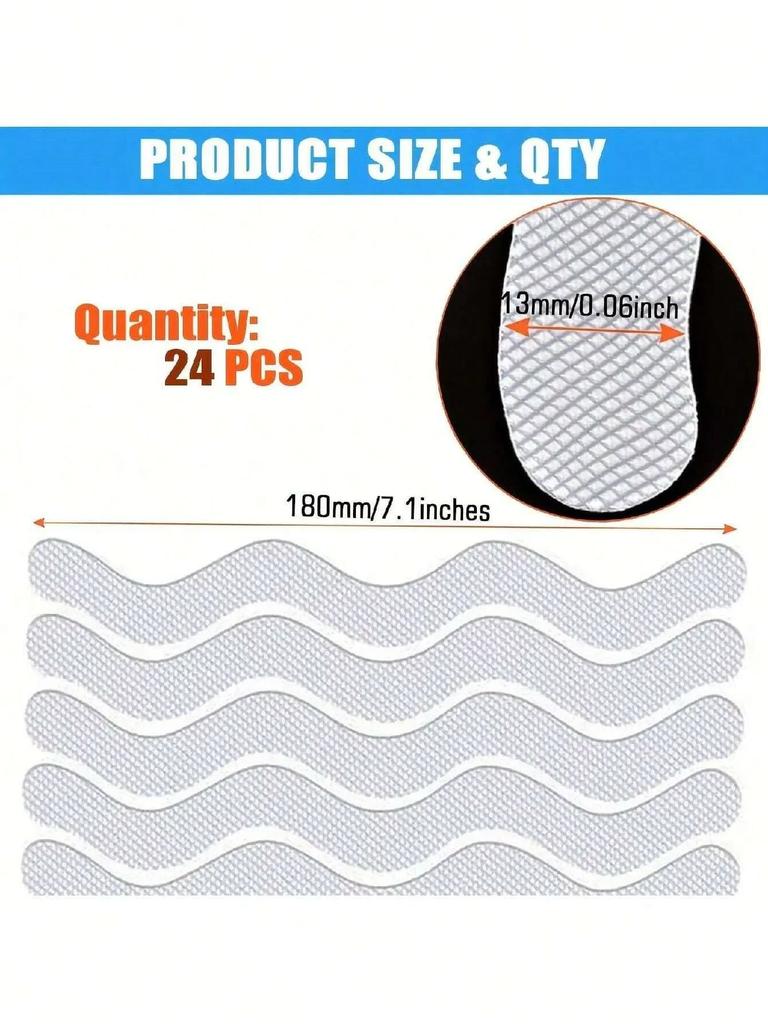 24Pcs Package Transparent Anti-Slip Stickers For Bathroom Floor And Shower - Bathtub Floor Safety Anti-Slip Strips