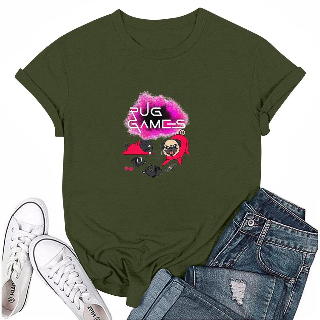 Damen Rundhals Bedrucktes Kurzarm T-Shirt Top