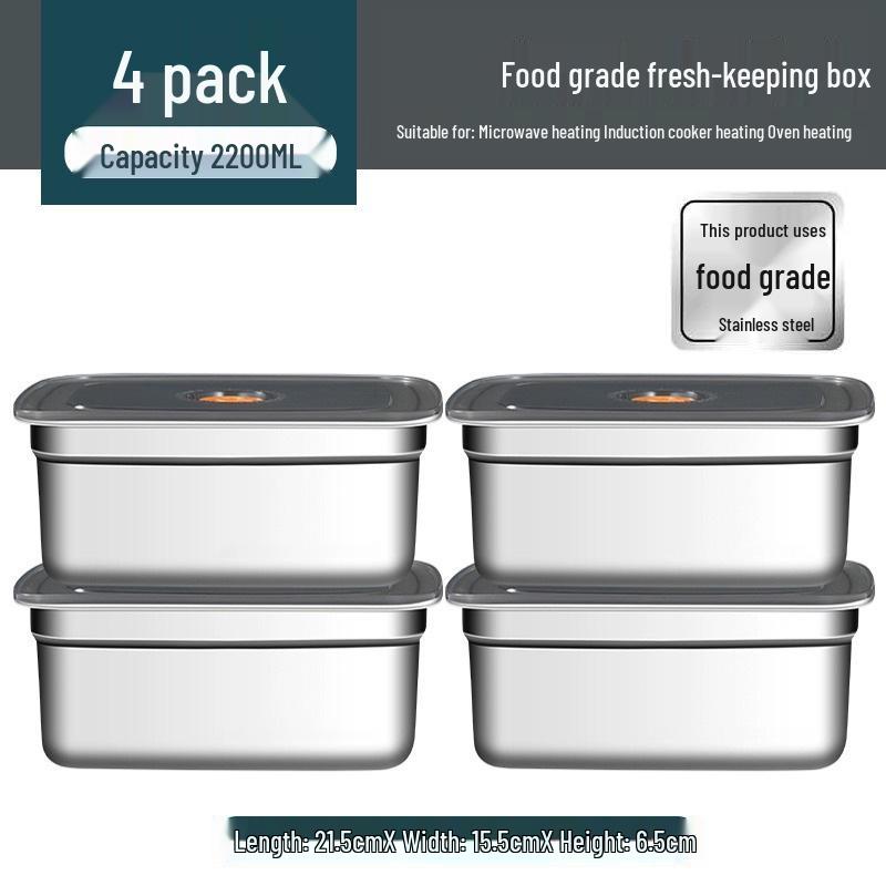 Stainless Steel Food Storage Box with Lid - Square Tray Lunch Container for Office Workers