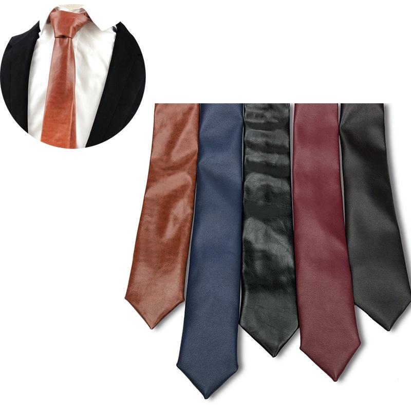 Herren Pu-Leder Krawatte Schmale Version 5,5 cm Breite Britischer Business-Stil Einfarbig