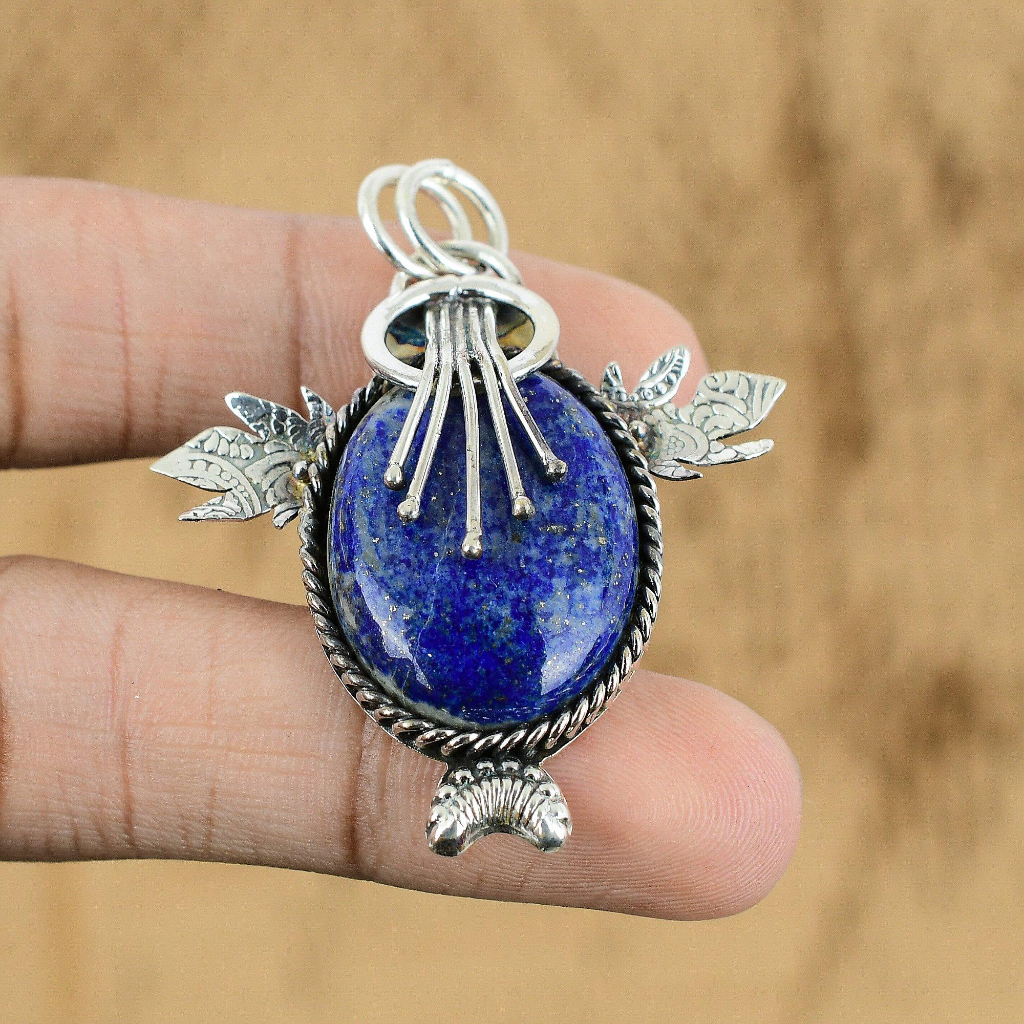 

Natural Lapis Lazuli Gemstone Pendant 925 Sterling Silver Indian Jewelry