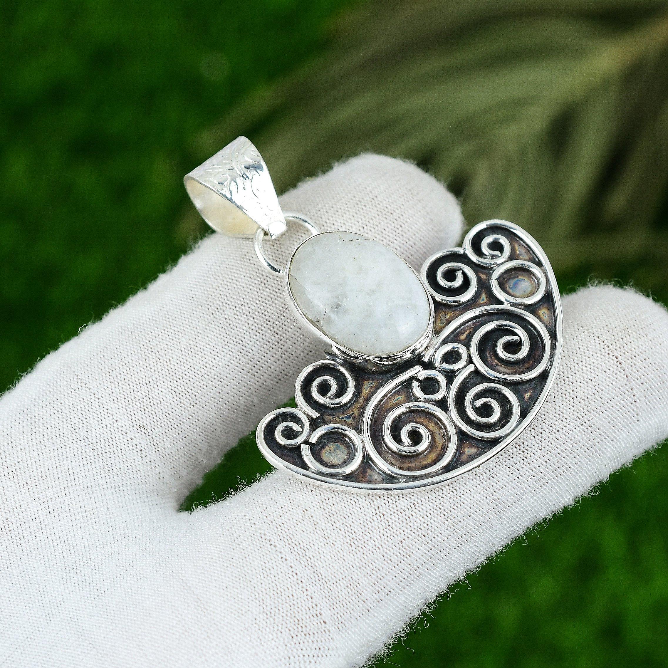 

Sisters Day Deal Natural Rainbow Moonstone Sterling Silver Crown Chakra Pendant