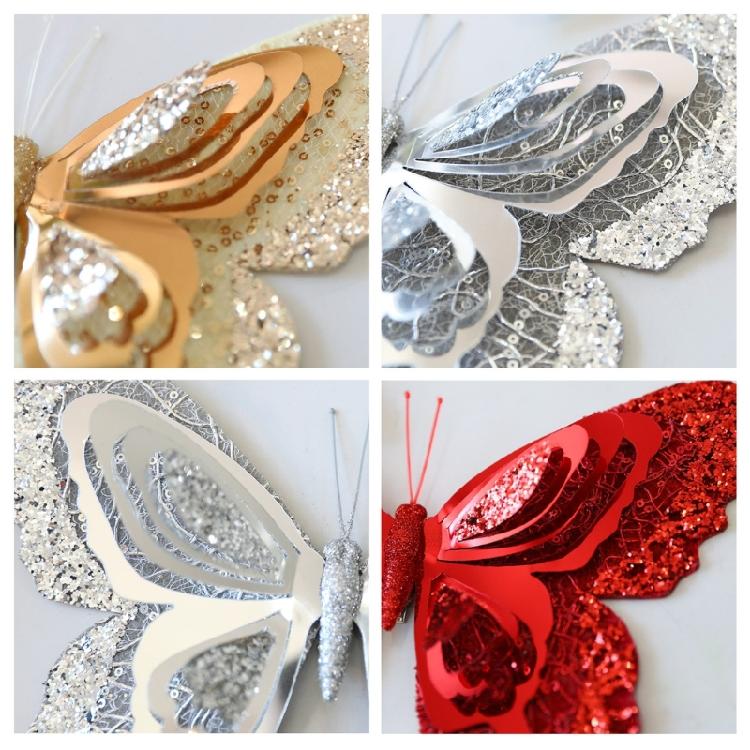 Kunststoff Pailletten Schmetterling Ornament 25Cm Glitzernder Flügel Weihnachtsbaum Hängedekoration Für Kamine Türrahmen Auslage