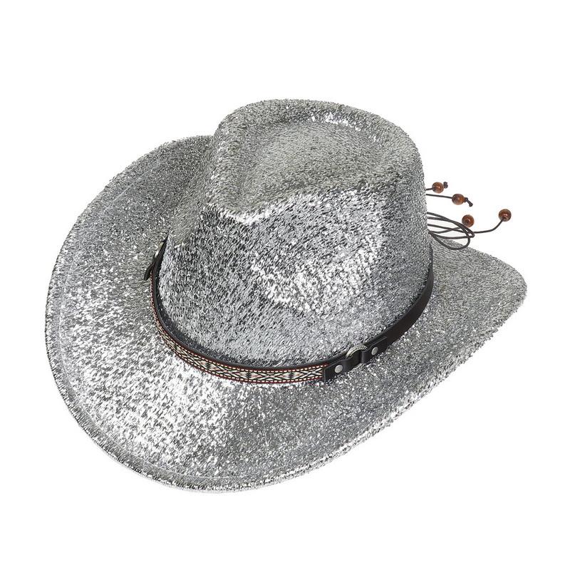 Glitzerndes Cowboyhut Unisex Westernstil Breiter Rand Fedora Hut für Party Festival Cosplay