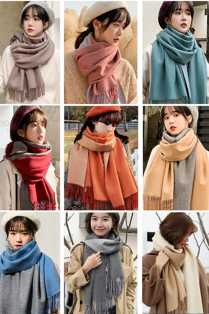 Hoomoi Winter Solid Birthday Fringe Collar Christmas Gift Women's Cashmere-Like Scarf, Popular, Large, Thick, Double-Sided, Fashionable, Scarf, Color,