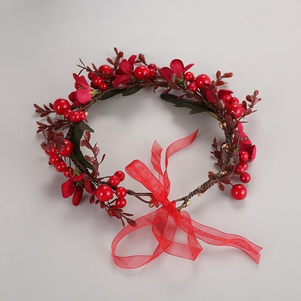 Wine Red Rose Flower Hairband Large Ribbon Wreath Headband Bridal Hair Accessory Bridesmaid