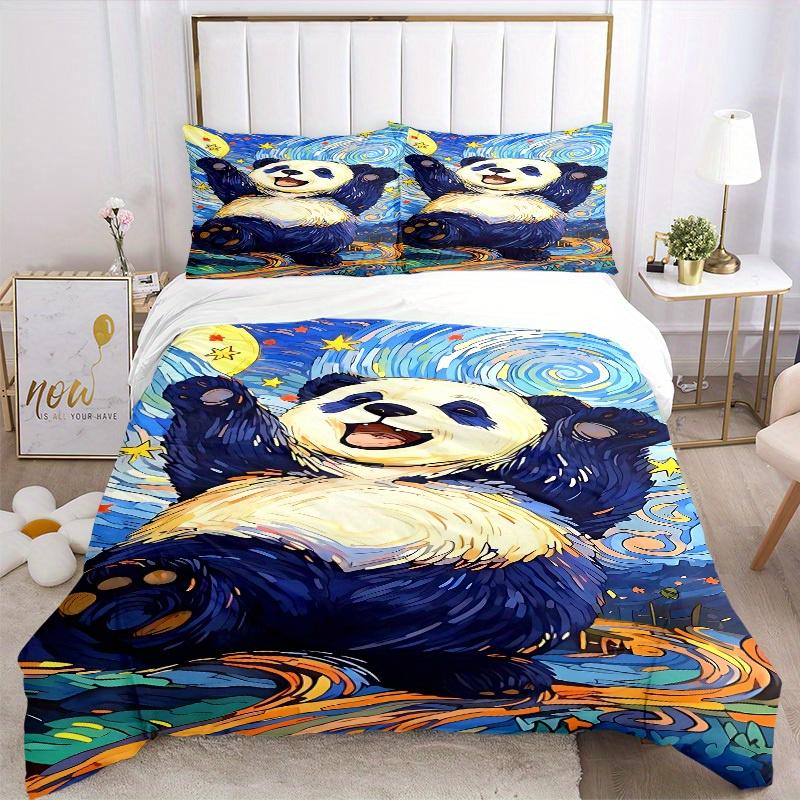 3pcs Panda Night Bedding Cover Set, Fashion Classic Popular Print Bedding Set, Soft Comfortable, All Season Use, For Bedroom, Guest Rooma0819198
