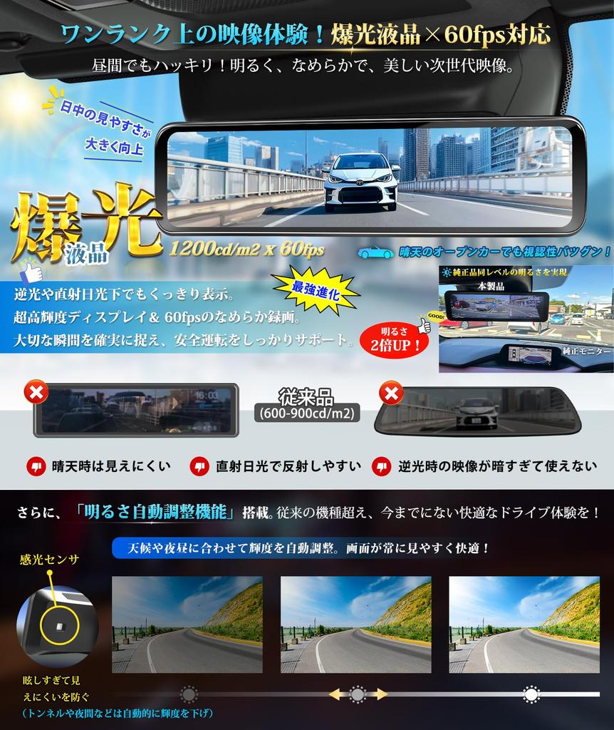 PORMIDOAUTO Mirror-Type Dashcam [Highest Specs Ever: Smooth 60fps Recording Even at High Speeds, IMX462 x Super Bright LCD for Clear Day and Night Vis