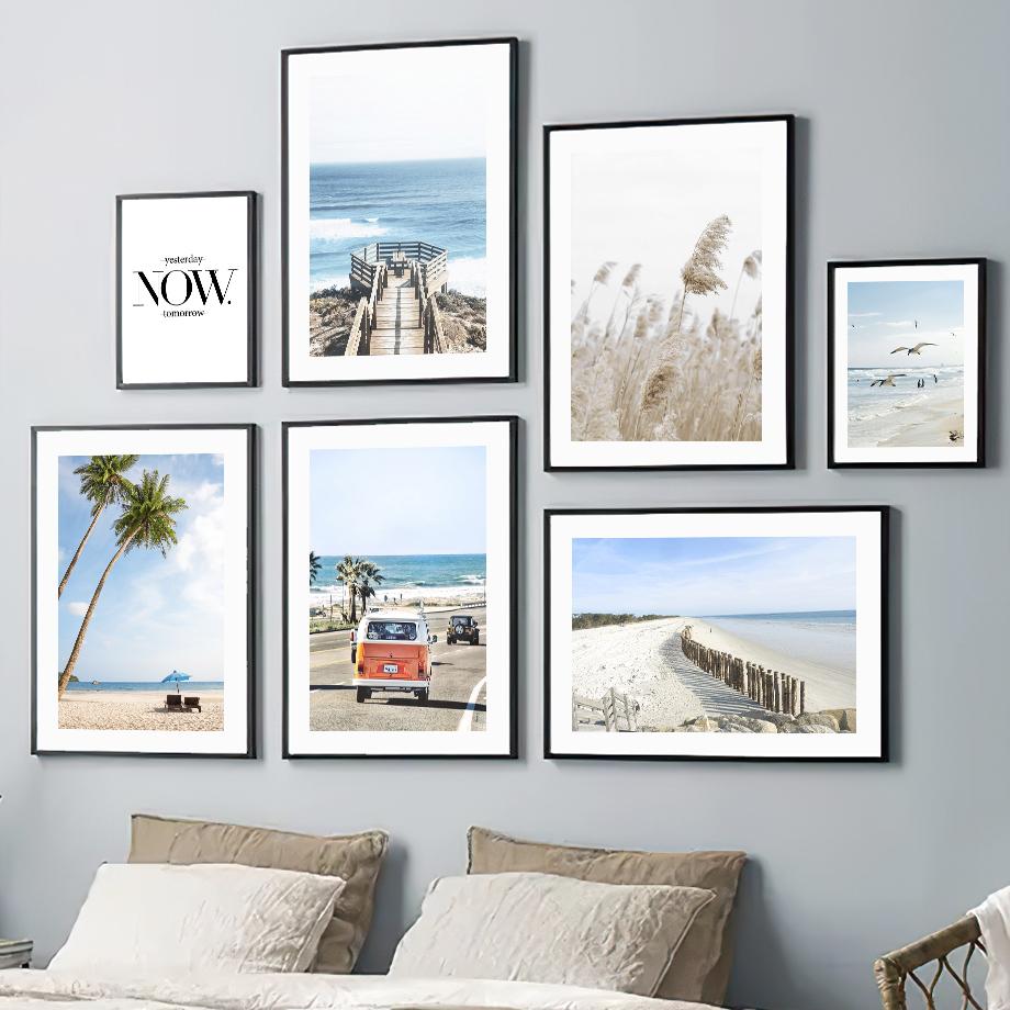 

Настенная живопись на холсте синий океан кокосовая пальма Ван пляжная дорога плакаты на скандинавскую тему и принты настенные панно для декора гостиной