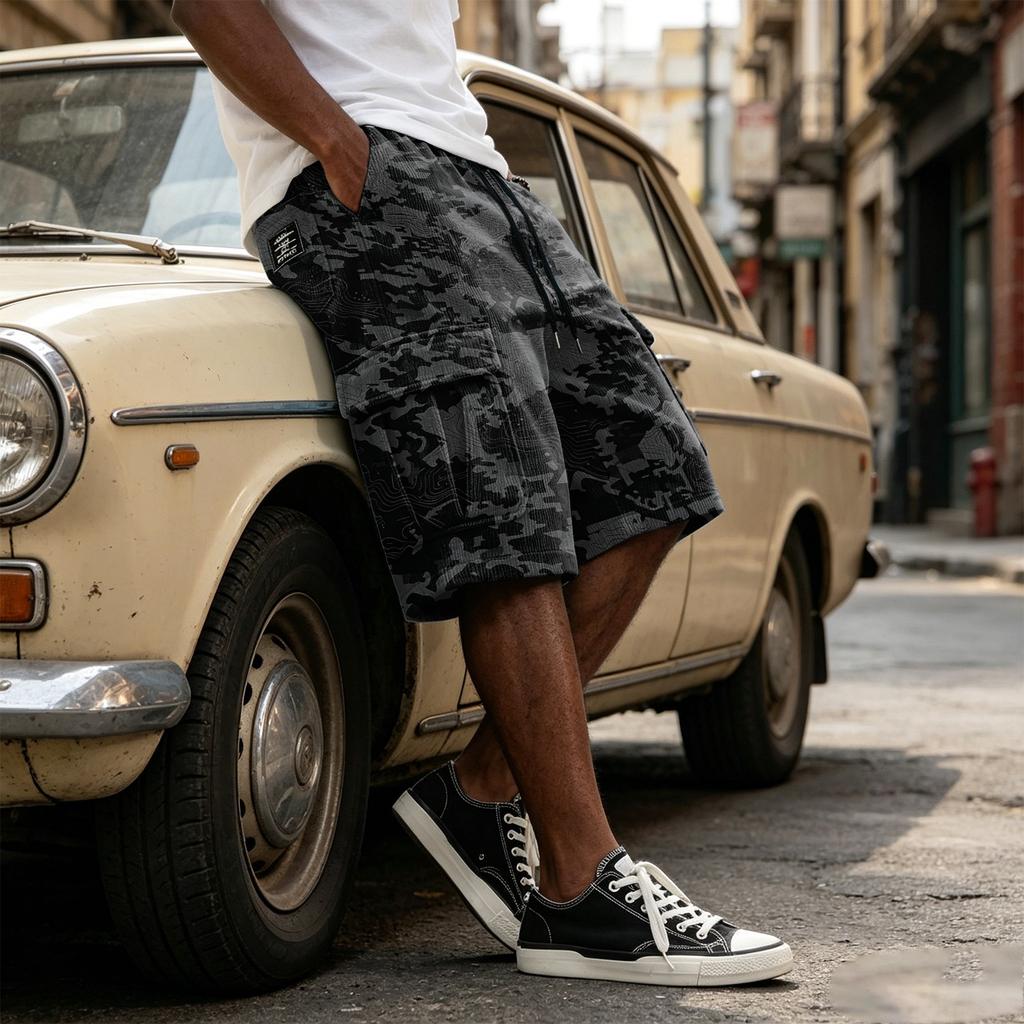 Men's Casual Print Drawstring Shorts with Pockets, 5 Inch Inseam