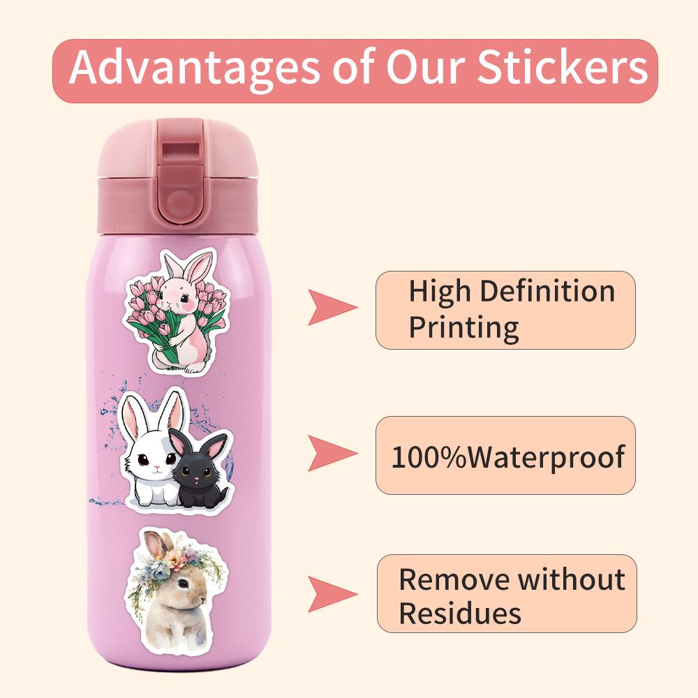 55 Waterproof Rabbit Graffiti Stickers for Scooter, Water Bottle & Helmet Decoration