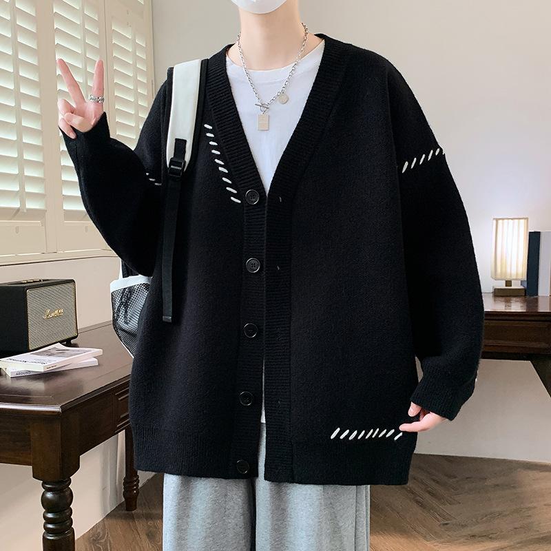 Autumn Winter Men s V-Neck Knit Cardigan Men Harajuku Patchwork Loose Knitted Sweater Outerwear Coat Men s Casual Streetwear XXXXL 3368₽