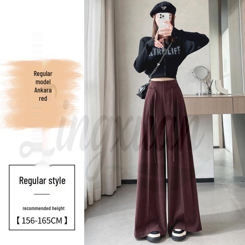 

2026 Autumn/Winter High-Waist Velvet Wide-Leg Woolen Pants for Women M