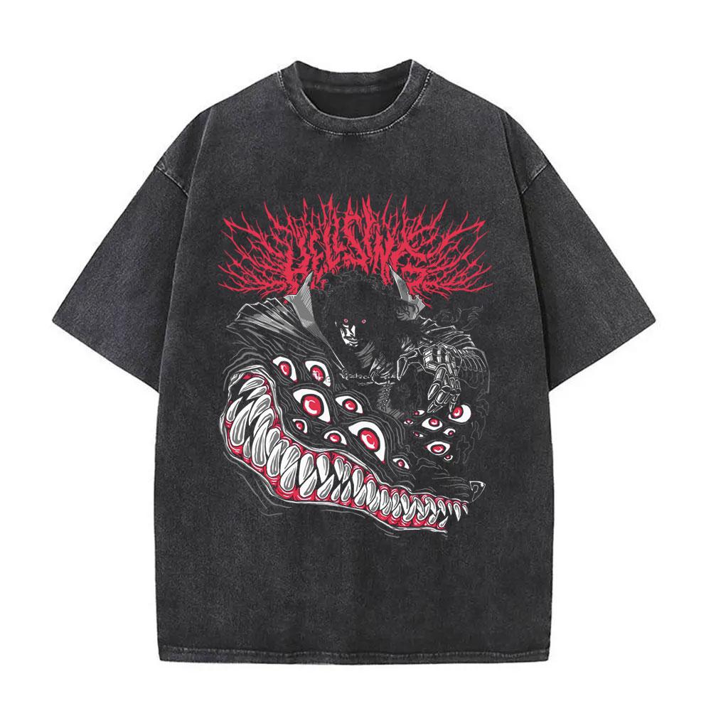 Washed Vintage Anime Hellsing Abraham Van Helsing Vampire Alucard Double Sided Print Tshirts Unisexs s Unisexga Oversized T Shirts