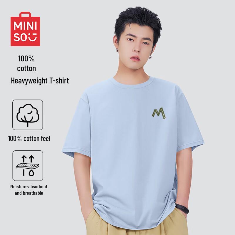 MINISO Herren Baumwoll-Kurzarm-T-Shirt, Schwer