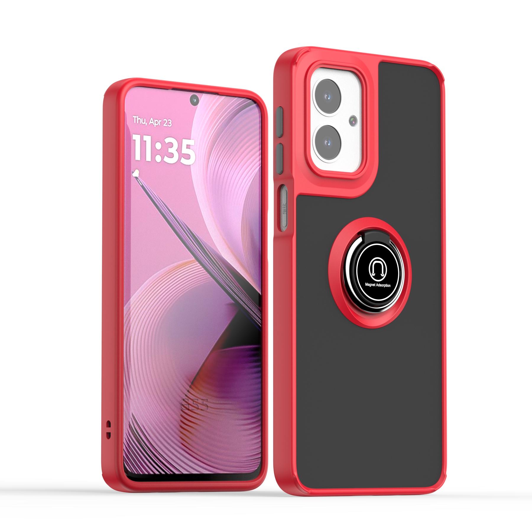 

Fall prevention High hardness Motorola Moto G55 Magnetic Holder Ring Stand Hard PC Back Cover Shockproof Matte Armor Case For Moto G55 красный