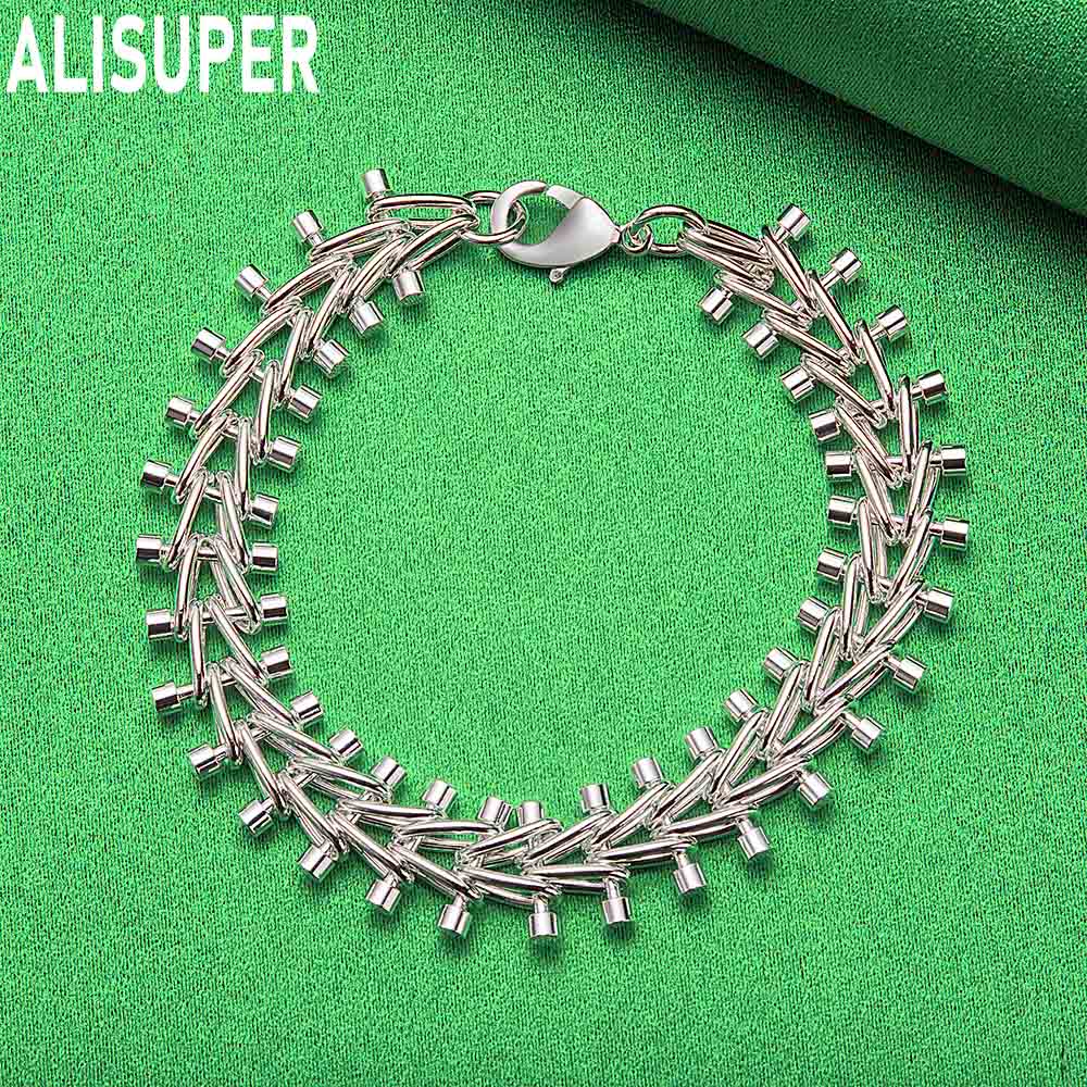 925 Sterling Silver Dumbbell-Shaped Side Chain Fashion Bracelet Gift Jewelry