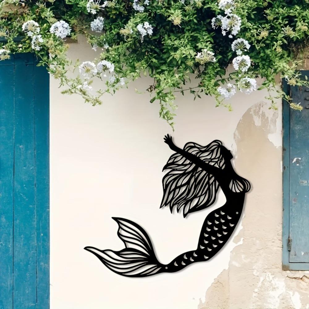 Wrought Iron Fish Wall Art Outdoor Garden Fence Decor Metal Animal Mural for Living Room Balcony Indoor Home Gift