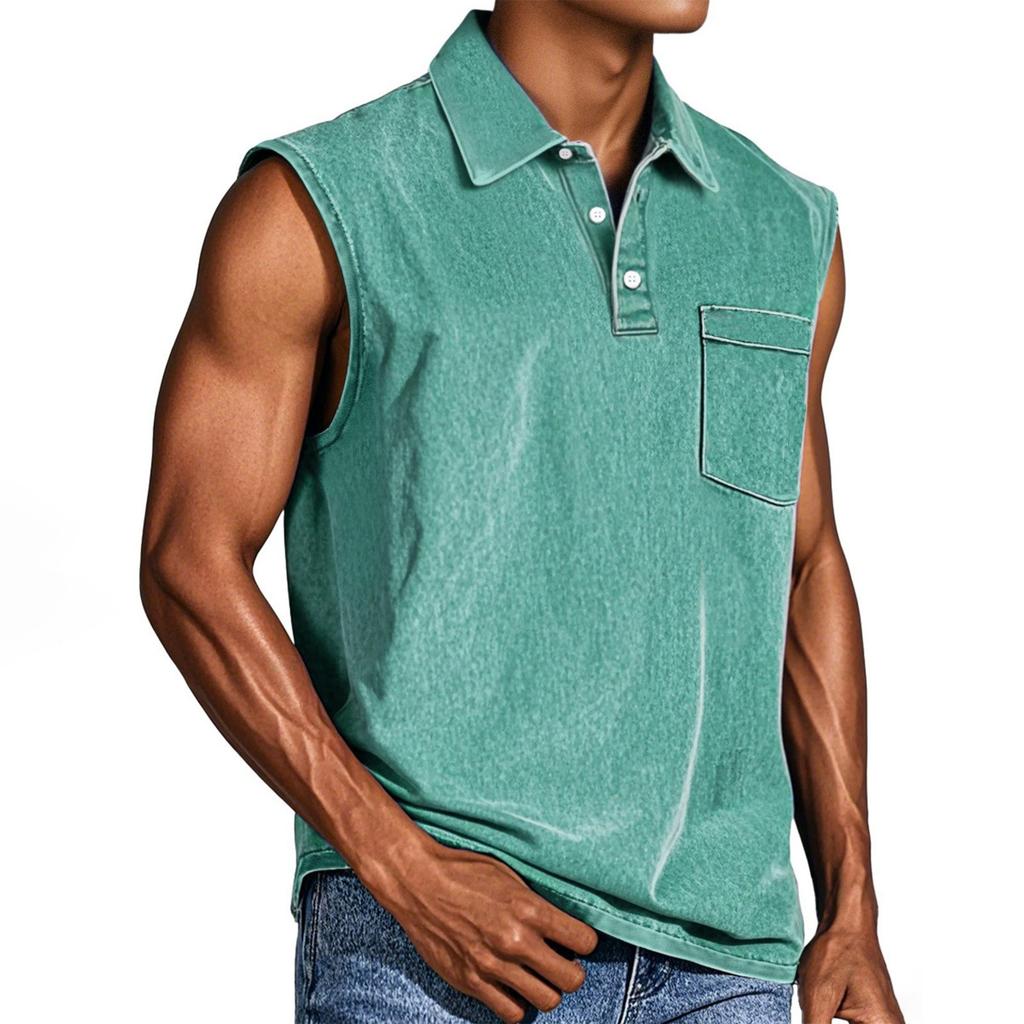 Men's Summer Solid Color Sports Pocket Buttons Lapel Vest Men's Sports Casual Vest