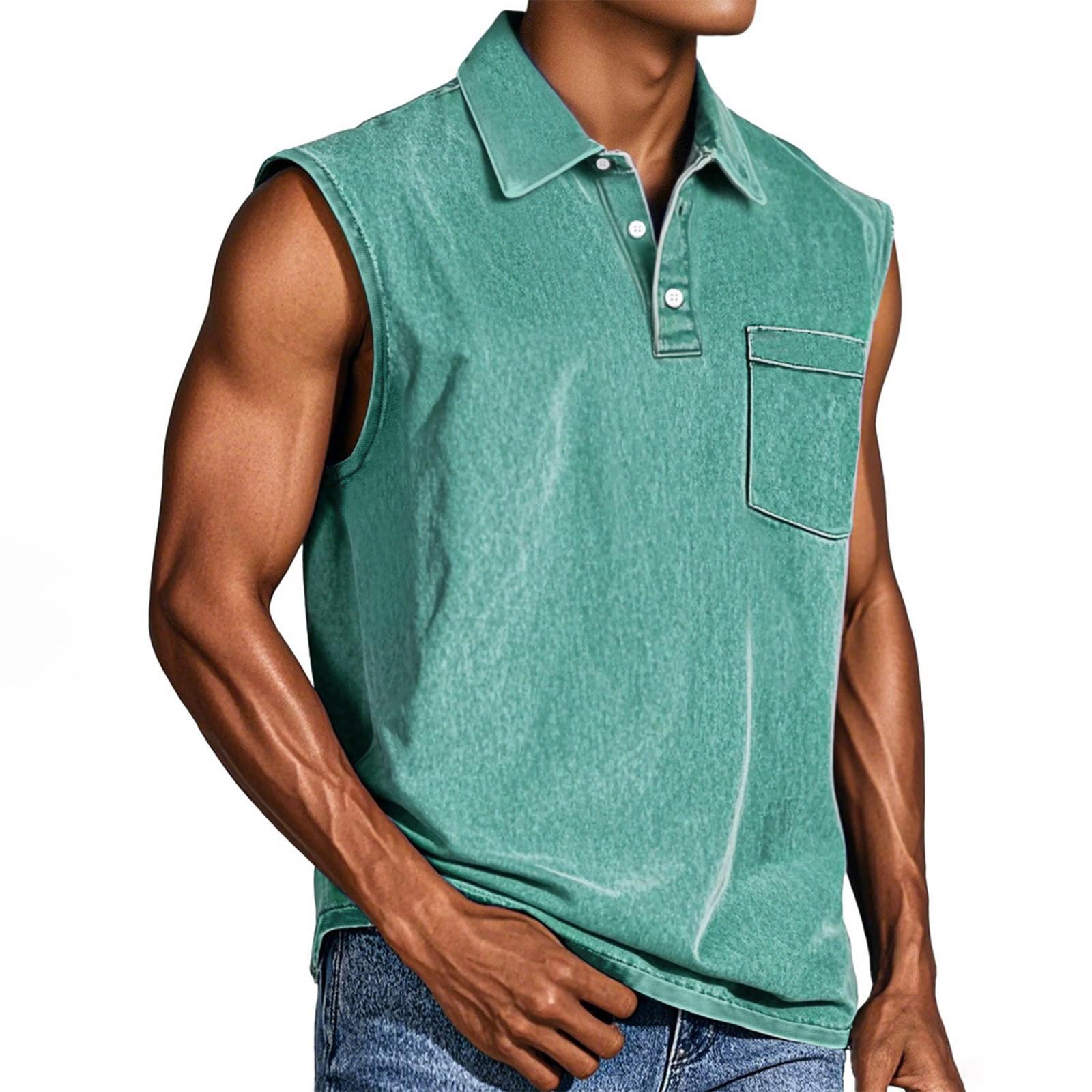 Мужской летний цветной спортивный жилет с карманами на пуговицах и лацканами, мужской спортивный повседневный жилет M хаки