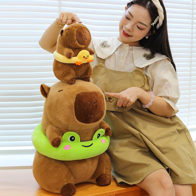 Summer swimming ring capybara doll frog chick pink rabbit kapibara plush toy throw pillow
