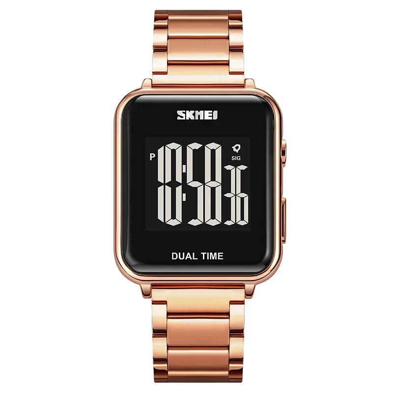 Skmei Mens Waterproof Chronograph Wristwatch Stainless Steel Strap Electronic Clock Back Light Calendar Digital Watch 1852