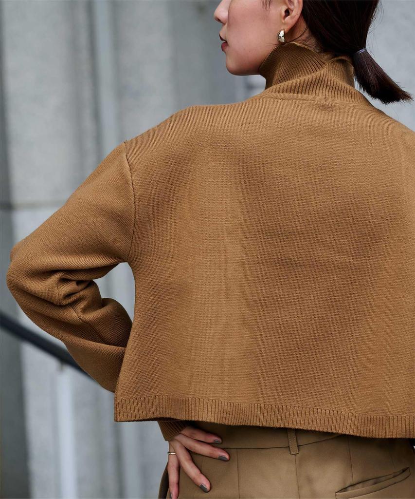 Yours BEXU1732 High Neck Cropped Size L Women's Sweat-Like Knit, Camel,