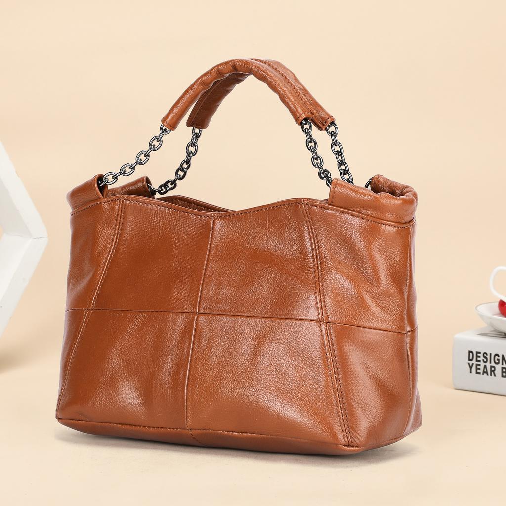 Ręcznie robiona damska torebka z prawdziwej skóry w stylu retro, na jedno ramię, crossbody, z górnej warstwy skóry bydlęcej, łańcuszek pod pachę, torebka o dużej pojemności