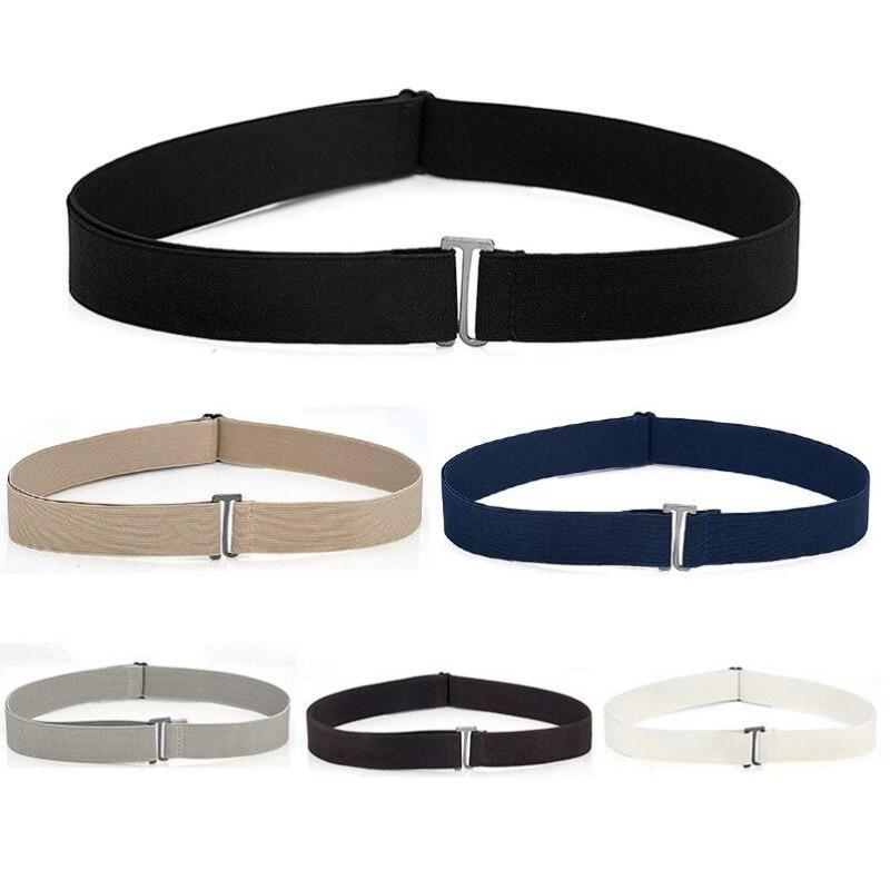 Women No Show Invisible Belt Elastic Stretch Waist Belt with Flat Buckle