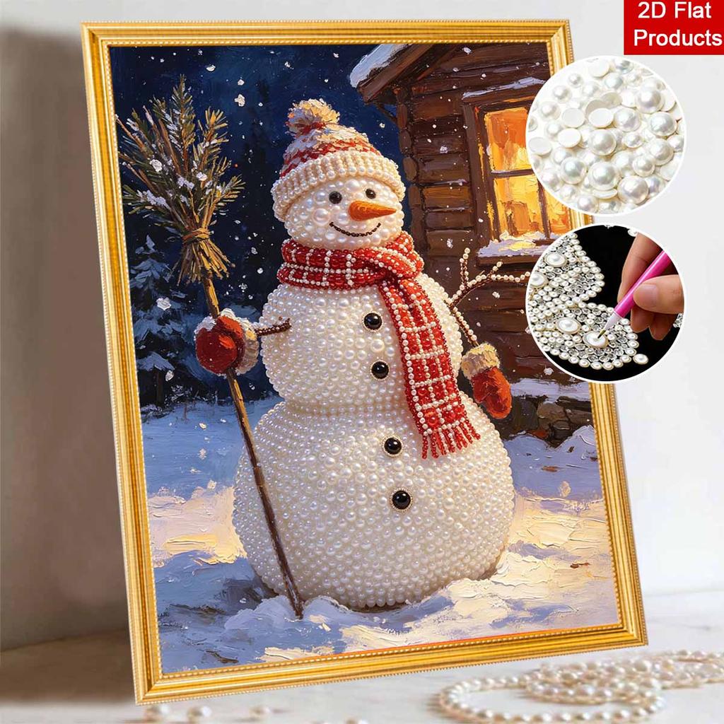 Framed Pearl Painting Kit Winter Snowman Design 3D Shiny Bead Art Canvas Relaxing Handmade Craft Gift for Adults Christmas Home Decor Project