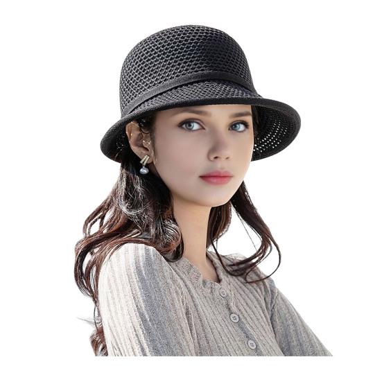 Women Basin Hat Flower Bow Decor Wide Brim Summer Bucket Hat Face-Slimming Outdoor Travel Beach Hat Headwear