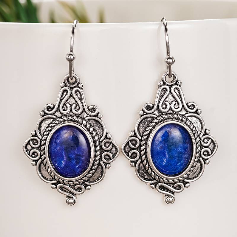 

Huitan Special Design Drop Earrings for Women Vintage Party Wedding Accessories Blue Stone Bohemia Anti Copper Color Zircon