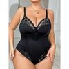 Cross-Border European and American Plus Size Lace Bodysuit Sexy Lingerie Large Size No Need To Take Off Hollow Out Seamless Deep V Bodysuit Top