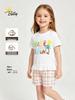 Girls' Summer Plaid Shorts Set - European & American Style with Cartoon Print, Short-Sleeve Two-Piece