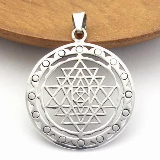 Yantra, Indian Hinduism, Amulet, Divine Geometry, Pendant Top, Silver